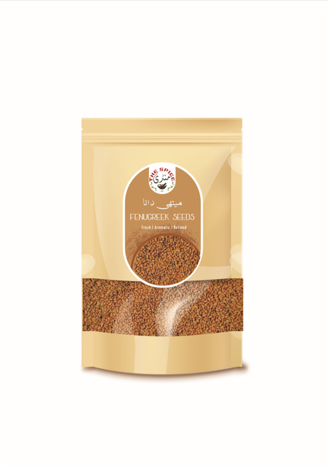 The Spice Mandi offers fenugreek seeds in 50g, 100g, and 250g pack sizes. 
Fenugreek seeds are known for their mildly bitter, nutty flavor and distinct aroma, and they can be used to boost recipes. 
The Spice Mandi's fenugreek seeds are premium quality, 100% pure, fresh, and aromatic, sourced from Lahore. 
The products are available through various sales channels, including the online store, social media, and point of sale in Pakistan.